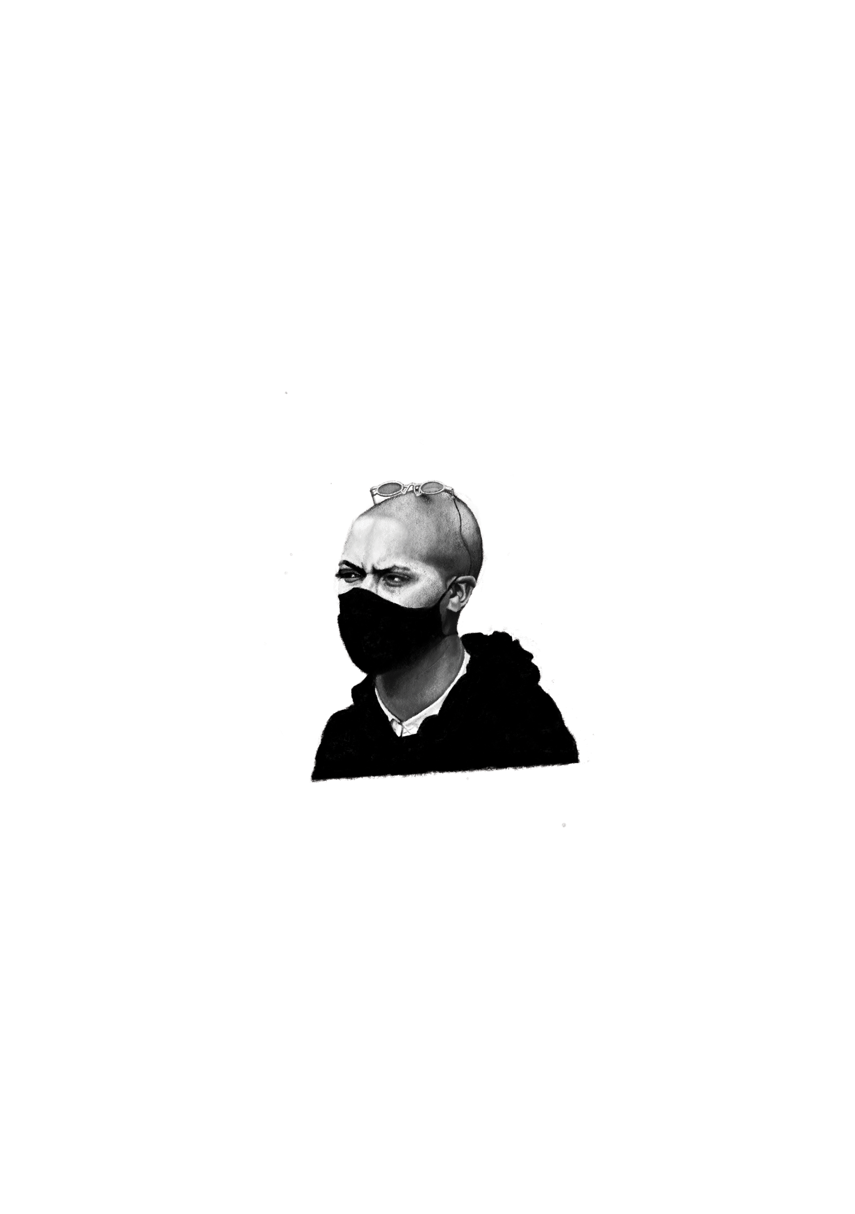 Woman with Mask — Pastel on White Background