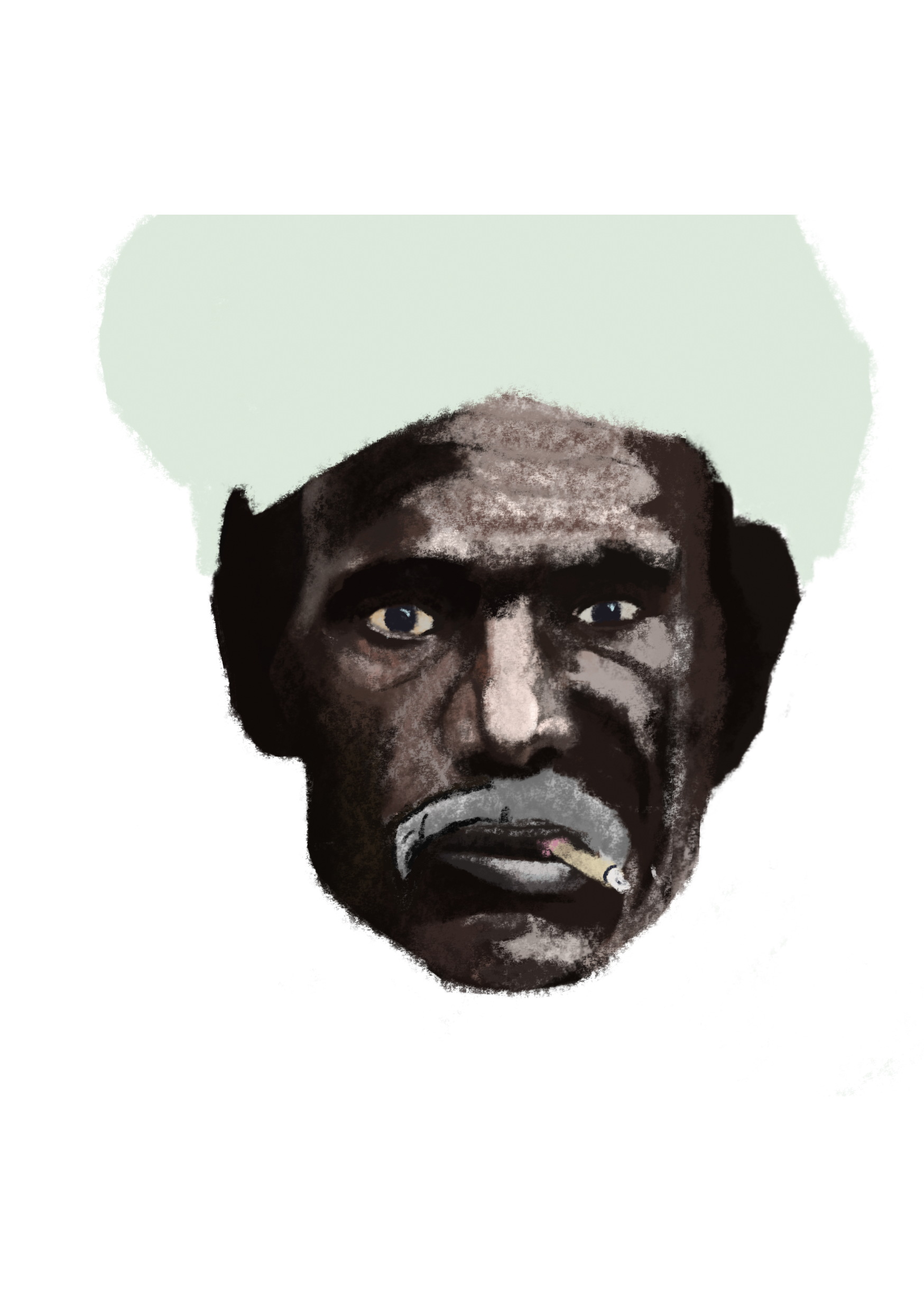 Man with a Cigar — Pastel on White Background