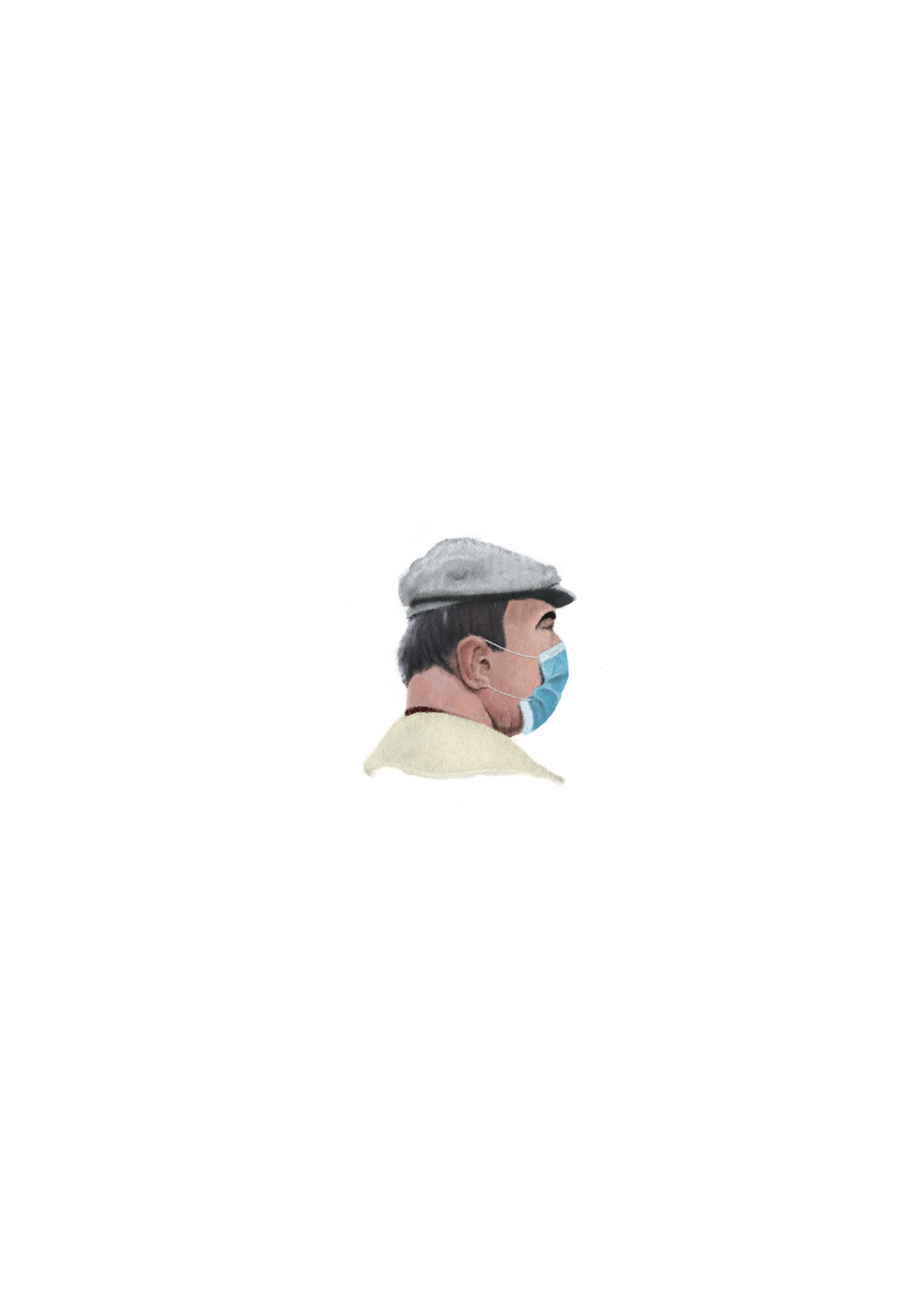 Man with Mask — Pastel on White Background